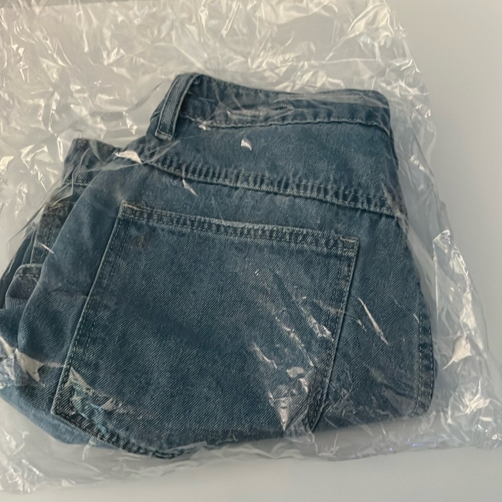 Blue distressed Jean shorts.